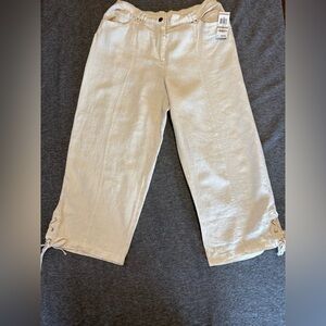 NWT JM Collection Cream Colored 100% Linen Capri Pants Size 12